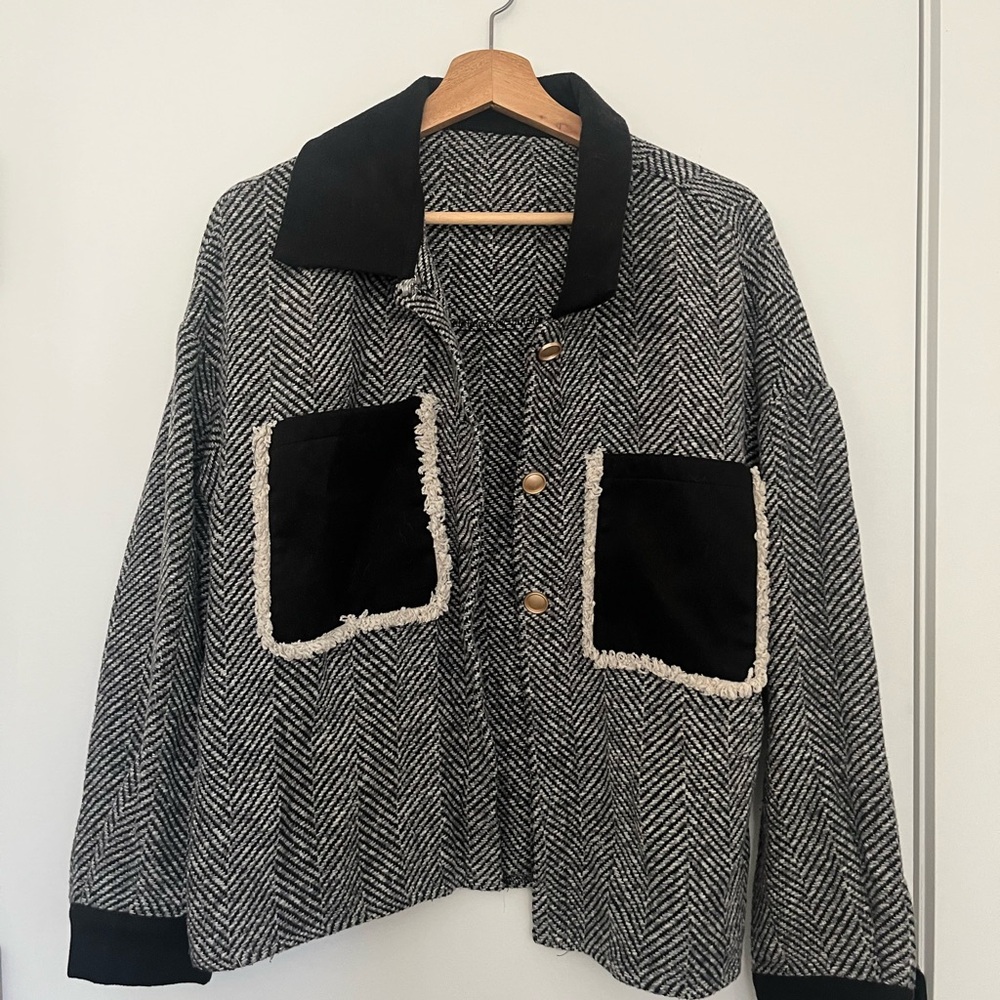Black and White Herringbone Women's Jacket